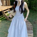 Square neck drawstring chiffon dress