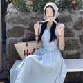 Square neck drawstring chiffon dress