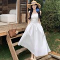 Square neck drawstring chiffon dress