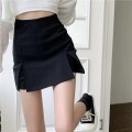 黑色高腰开叉半身裤裙