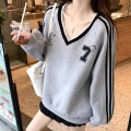 美式印花蕾丝边拼接卫衣