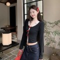 蝴蝶结针织衫+蕾丝背心两件套上衣