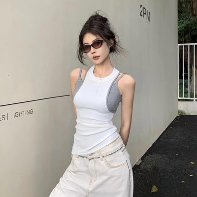 假两件撞色背心