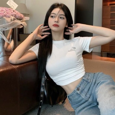 美式正肩褶皱短版上衣