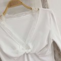 蕾丝花边扭结长袖上衣