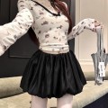 高腰珠光蓬蓬花苞裙