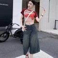 Vintage high waist denim cropped trousers