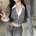 假两件翻领短版上衣