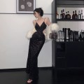High quality backless sequined dress