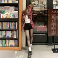 Oversize casual red plaid shirt