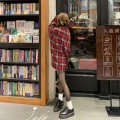 Oversize casual red plaid shirt