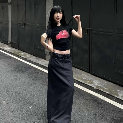 美式露脐苹果印花上衣