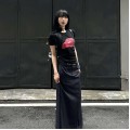 美式露脐苹果印花上衣