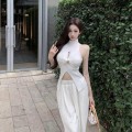 Half turtleneck knitted hollow slit top