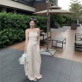 不规则抹胸上衣+高腰阔腿长裤套装