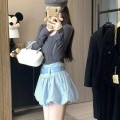 蓝色高腰花苞蓬蓬裙