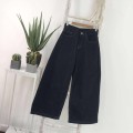 High-waisted wide-leg draped denim trousers