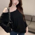 斜领蝙蝠袖宽松上衣