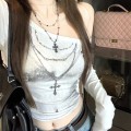 美式斜肩印花短版上衣