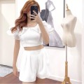 High-quality wavy edge top + high-waisted wide-leg shorts set