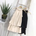 Apricot satin halter top + high waist A-line skirt set
