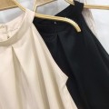 Apricot satin halter top + high waist A-line skirt set