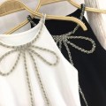 Hanging neck bowknot diamond slit top