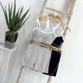 Contrast color short sports vest + high waist shorts set