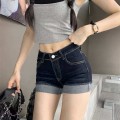 High waist retro hem denim shorts
