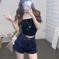 高腰A字牛仔短裤