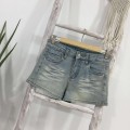 High-waist washed straight denim shorts