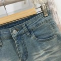 High-waist washed straight denim shorts