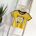 Round neck straight shoulder number top