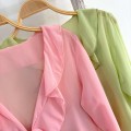 Ruffled Chiffon Long-Sleeved Top