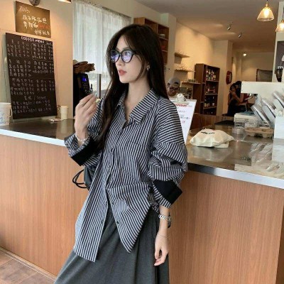 Lapel Striped Loose Shirt