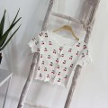 Cherry Cropped Top with Ruffle Trim