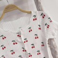 Cherry Cropped Top with Ruffle Trim