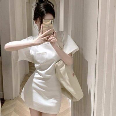 Slim Waist Straight Shoulder T-Shirt Dress
