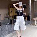 High-Waisted Denim Cropped Pants