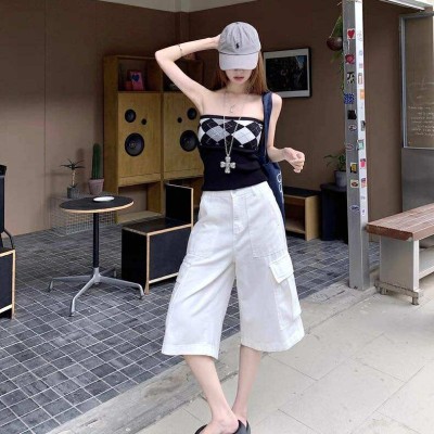High-Waisted Denim Cropped Pants