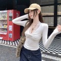 蕾丝花边扭结长袖上衣