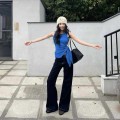 不规则针织绑带无袖上衣