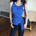 不规则针织绑带无袖上衣