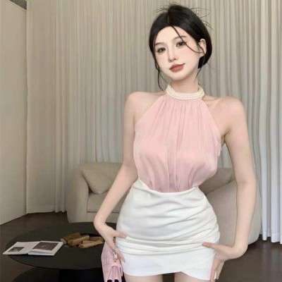 French Halter Off-Shoulder Top