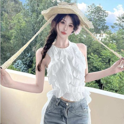 荷叶边不规则无袖上衣