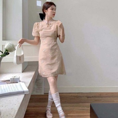 新中式收腰公主袖旗袍