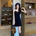 慵懒风连帽卫衣+撞色褶皱连衣裙套装