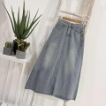 韩系高腰毛边牛仔半身裙