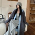 High quality thick color block long knitted jacket