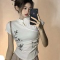 新中式竹墨印图盘扣上衣